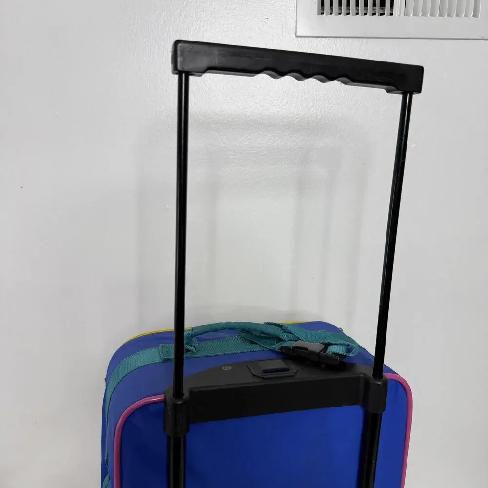 Vintage Color Block 90s Rolling Suitcase Luggage Case Upright Travel Bag Wheels